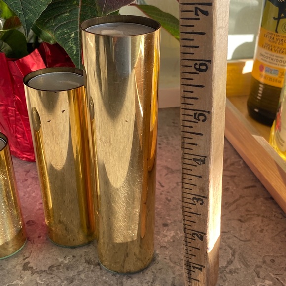 3 Brass cylinder tea light Gold Candle Holders staggered sizes - Picture 7 of 9